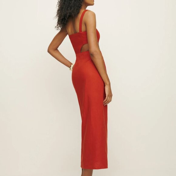 Reformation long linen dress with slit and cutout, burnt orange - NWT - Picture 2 of 4